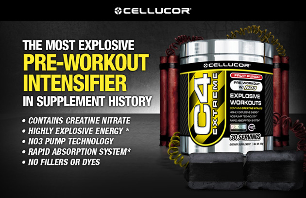 Cellucor C4 Extreme: o mais explosivo Intensificador de pré-treino na história suplemento!  Contém Nitrato de creatina, Energia, altamente explosivo, * Tecnologia Bomba NO3, Sistema de rápida absorção, * Sem enchimentos ou corantes.