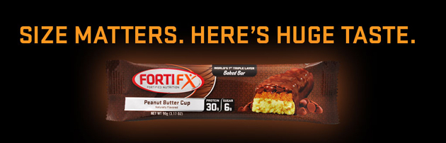 Size Matters. Here's Huge Taste. FortiFX Triple Layer Baked Bars: Peanut Butter Cup