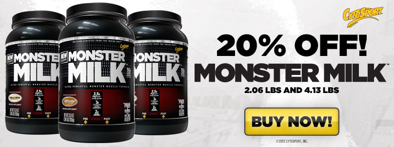 Take an extra 20% Off CytoSport Monster Milk on select flavors!