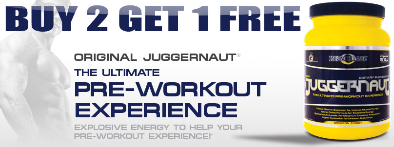 For a limited time, buy 2 Infinite Labs Juggernaut in the flavor of your choice & get 1 in the flavor of your choice FREE!