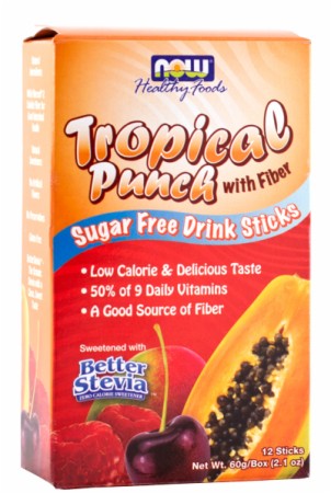 NOW Sugar Free Drink Sticks - 12 Sticks - Tropical Punch with Fiber